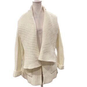 DEX M cream collar knit large shawl collar open cardigan with pockets